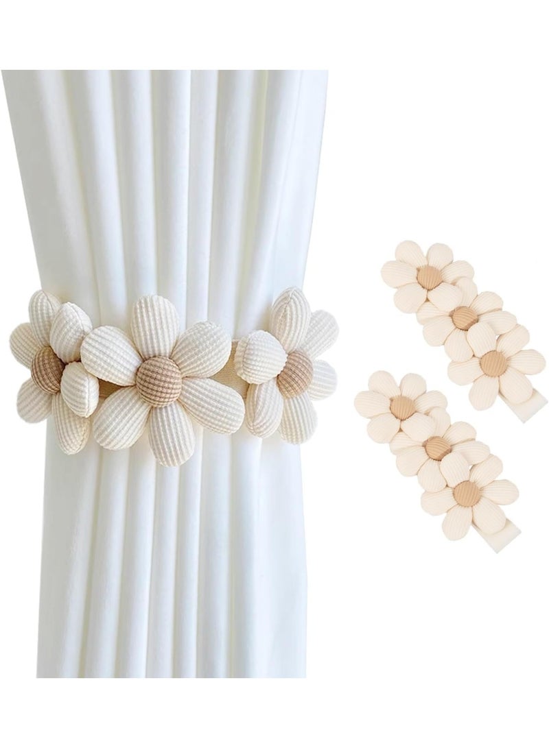 ChicAbode 2 قطعة من ربط الستائر، حاملات ستائر زهور بولو، حاملات ستائر زهور الشمس البسيطة والأنيقة، زخرفة غرفة نوم بولو (2 قطعة كريمية) (ثلاثة أزهار كريمية) - Image 1